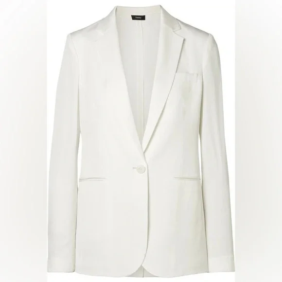 Theory EUC Grinson Silk Tailored Suit Blazer Jacket Ivory White Size 0 / S - Picture 2 of 10